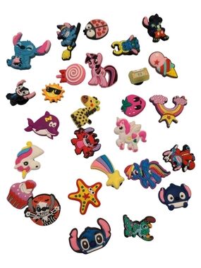 Assorted Kids Cartoon Character Shoe Charms - Pink, Blue, Yellow & Multicolor